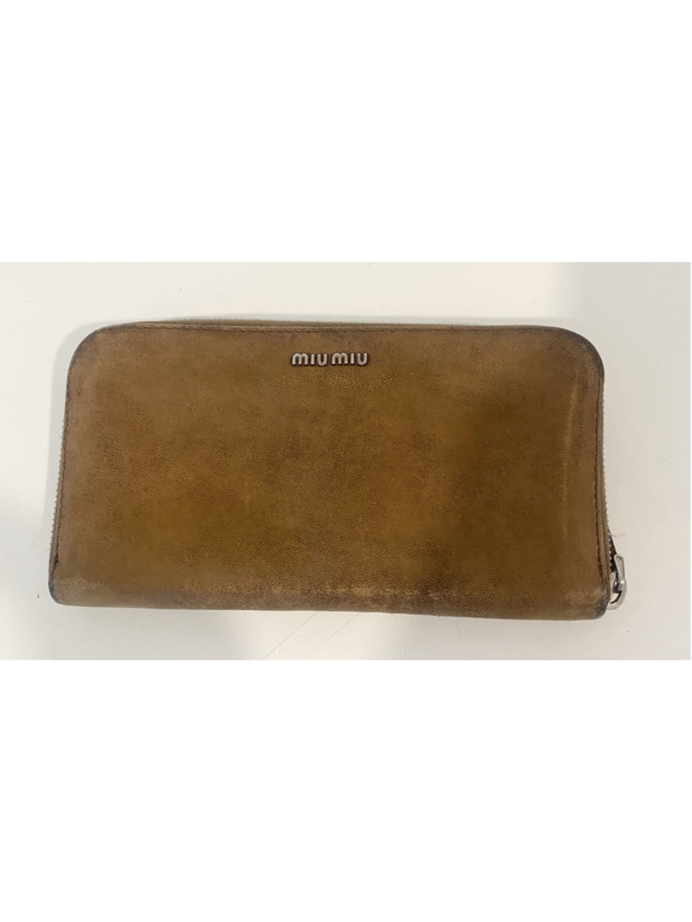 Miu Miu Brown Taupe Leather Zip Around Continental Wallet Women’s Preowned